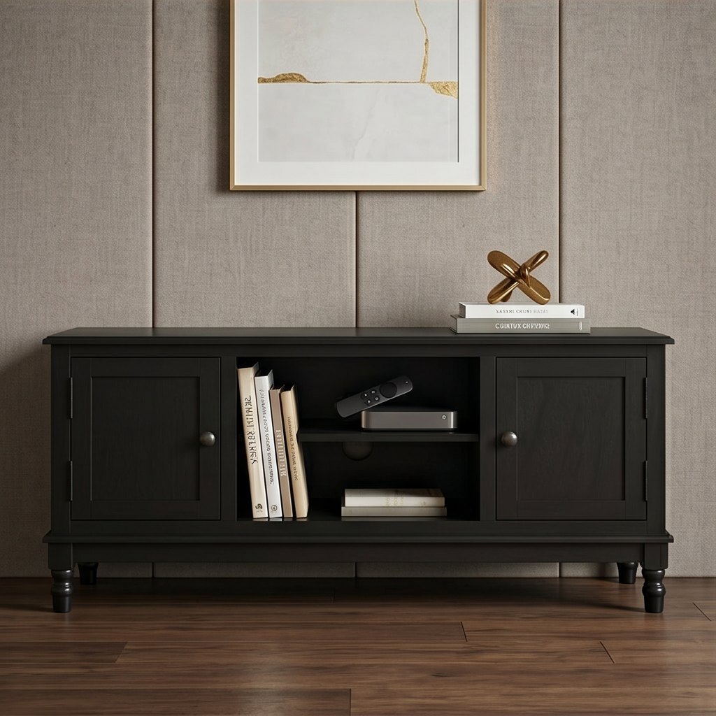 Roomviax Ozbourne 2 Door 1 Shelf Media Stand Black