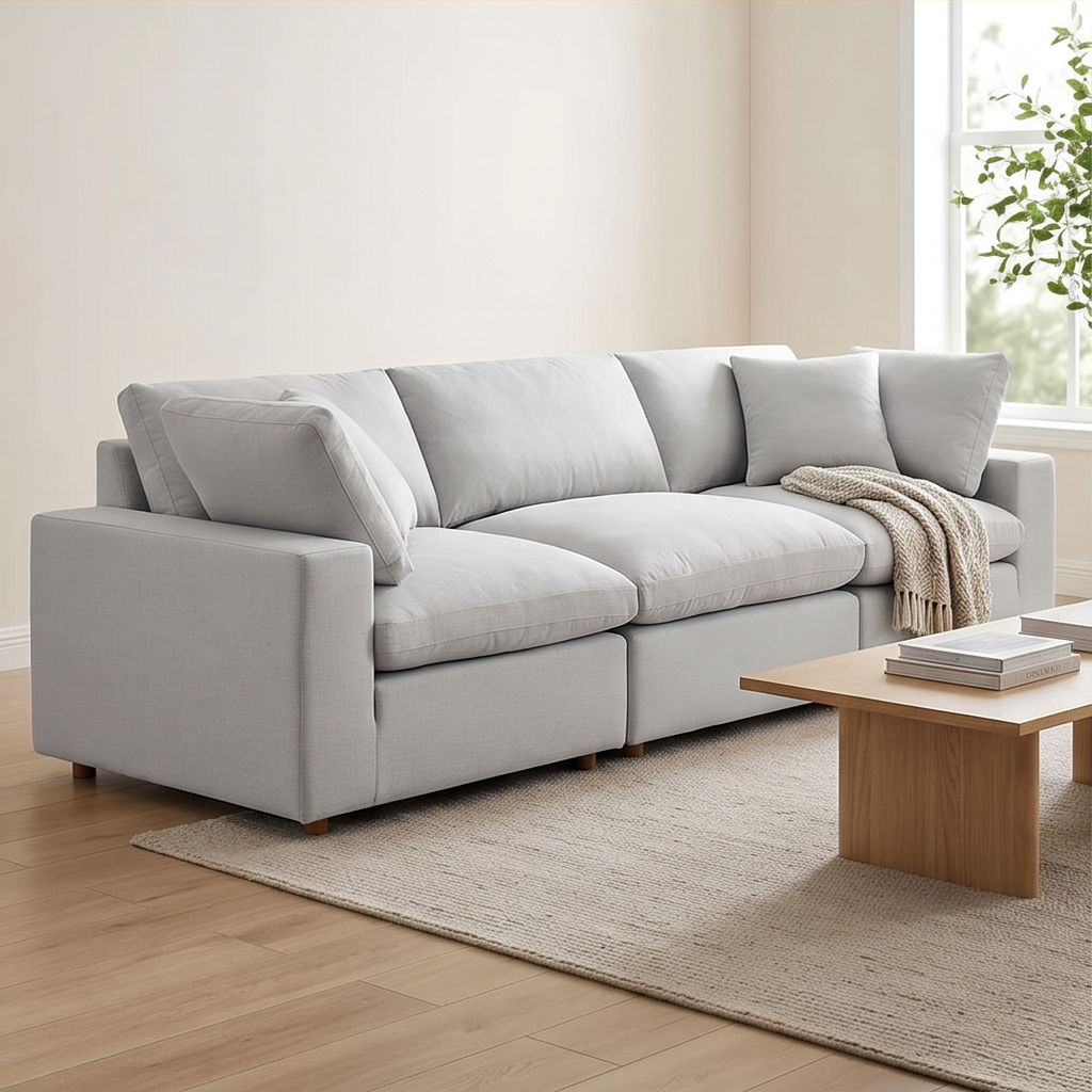 Roomviax Carmen Down Filled Overstuffed Sofa Light Gray