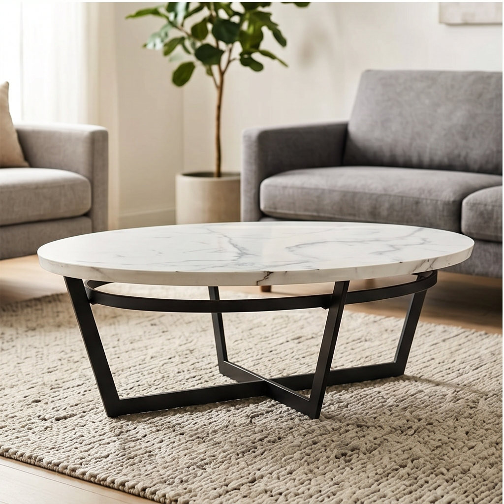Roomviax Pluto Oval Coffee Table White Marble/Black